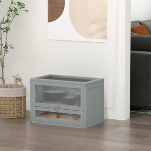 English Elm PawHut Wooden 2-Level Small Animal Habitat for Hamsters Mice Gerbils Guinea Pigs with Ramp and Ventilated Top Grey W2225P200495