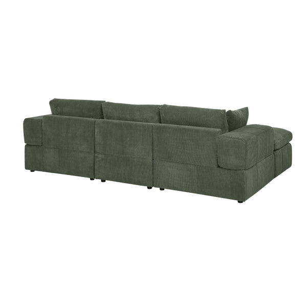 English Elm Large Corduroy Modular Sectional Sofa with Two Ottomans for Family Room Comfort Dark Green B2748S00042