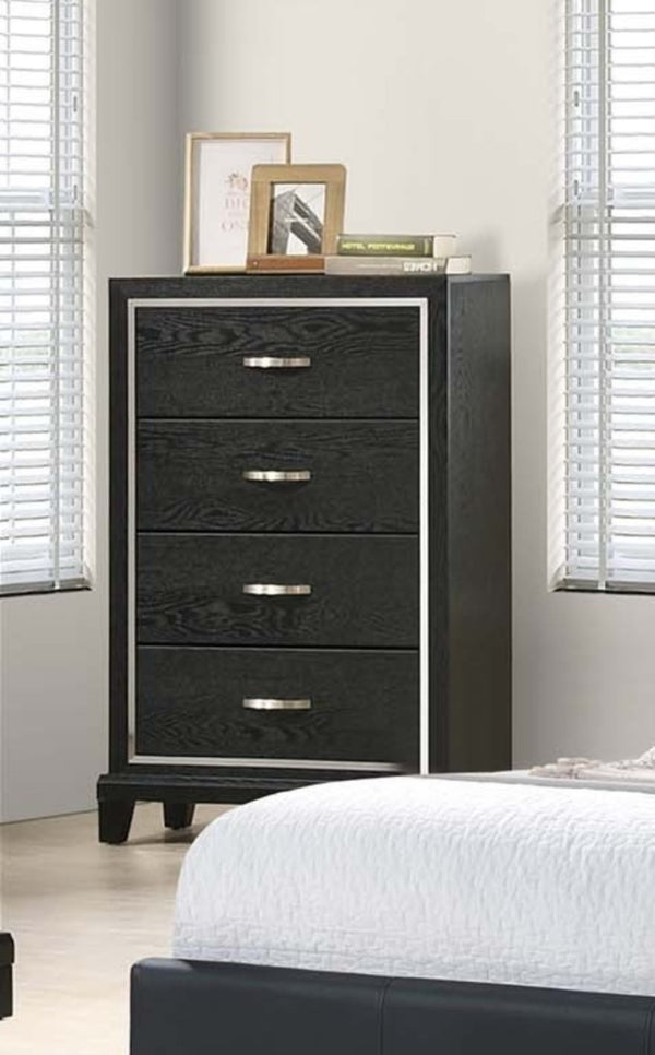 English Elm Contemporary Matte Black 4-drawer Chest with Chrome Handles and Tapered Wood Legs B011P447449