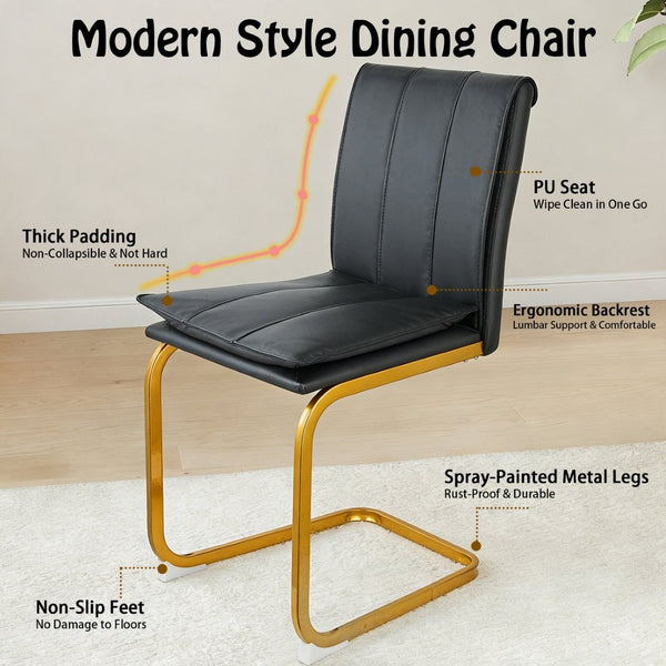 English Elm Modern Pu Leather Cantilever Dining Chairs Set of 4 with Steel Arc Frame for Kitchen Black+Gold W5123P454213