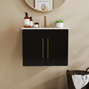 English Elm 24-Inch Wall-Mounted Bathroom Vanity With Gold Accents, Soft-Close Doors & Ample Storage Space W3151S00034