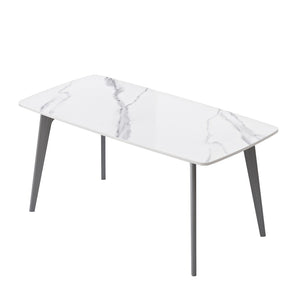 English Elm 62.99" Modern Artificial Stone Dining Table With Curved Edges & Dark Grey Metal Legs For 6 People P2 W1535S00524-GIGA