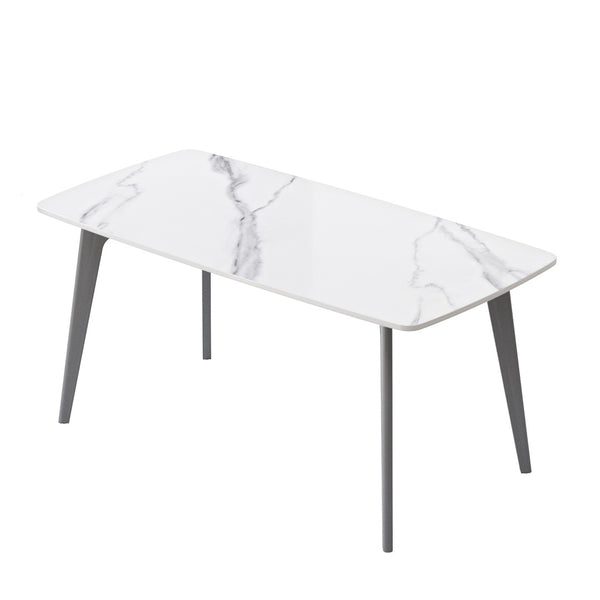 English Elm 62.99" Modern Artificial Stone Dining Table With Curved Edges & Dark Grey Metal Legs For 6 People P2 W1535S00524-GIGA