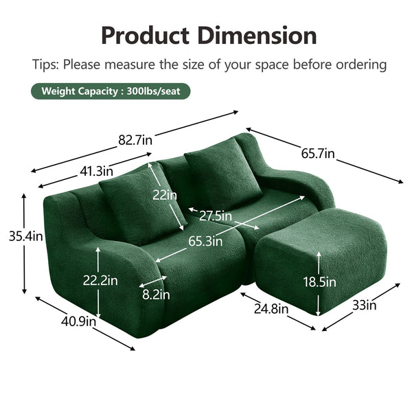 English Elm L-Shaped Teddy Fabric 2-Seat Sofa - Cloud-Like Comfort, No Assembly, Ergonomic Design, Green Delight W714S01438