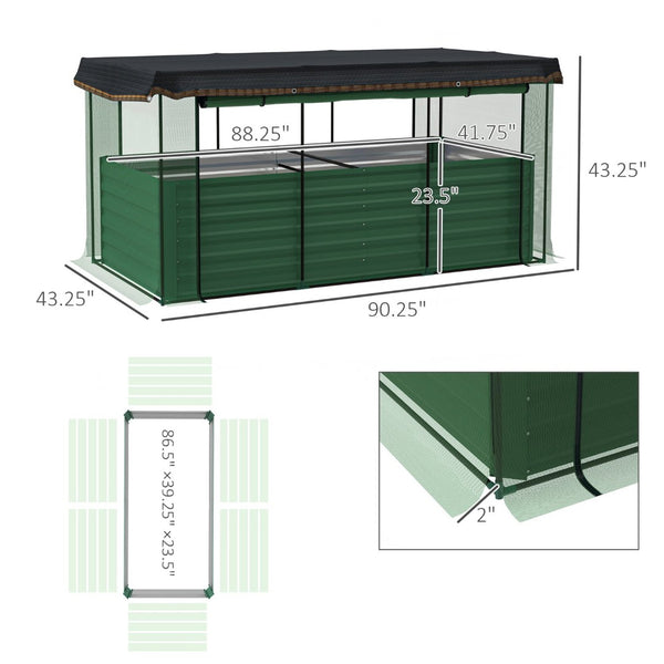 English Elm Raised Galvanized Steel Garden Bed with Crop Cage Shade Cloth and Bottomless Design T3971P422476