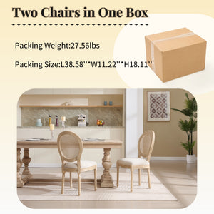 English Elm French Country Dining Chairs Set Of 2 - Upholstered Rattan Back, Elegant Carved Design For Home Use W3426P324257