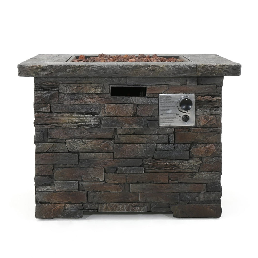English Elm 33" Square Mgo Propane Fire Pit 40000 Btu Stone Finish Outdoor Patio Focal Point 60676.00NTL-40K