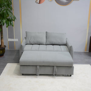 English Elm Convertible Velvet Sleeper Sofa Bed Loveseat with USB Charging, Pull-Out Bed, Storage Pockets, Gray W1183S00022