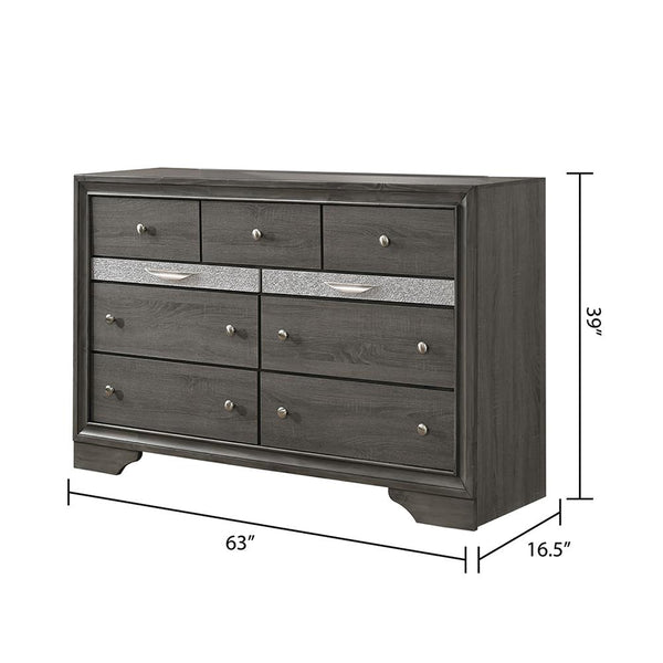 English Elm Traditional Full 4PC Storage Bedroom Set in Gray – Engineered Wood Bed, 7-Drawer Dresser, Mirror, Nightstand B009S01341