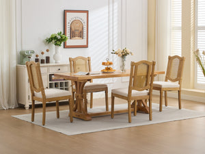 English Elm Full Solid wood rattan-back dining chair with breathable matte linen cushion, high-resilience foam comfort W1143P384364 W1143P384364