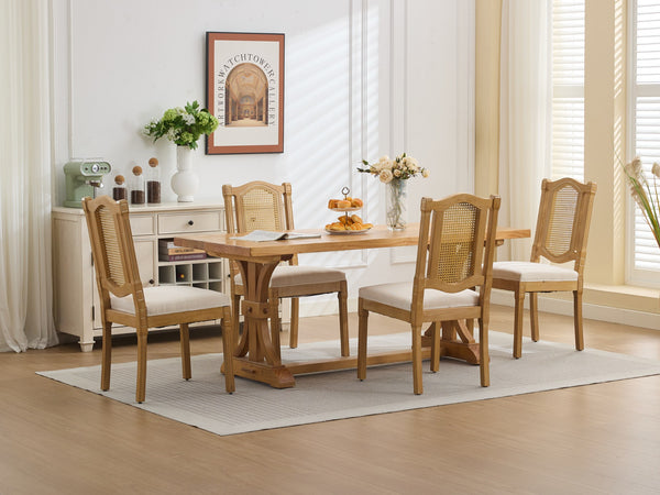 English Elm Full Solid wood rattan-back dining chair with breathable matte linen cushion, high-resilience foam comfort W1143P384364 W1143P384364