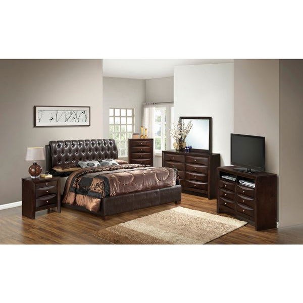 English Elm Marilla King Bed G1550C-KB-UP Dark Brown Tufted PU Headboard 48"H x 79"W x 88"D Durable Elegance B078108044