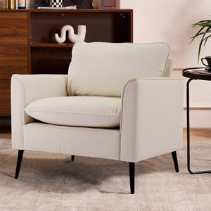 English Elm TS Cat paw leather upholstered sofa modern Nordic retro lounge chair with breathable faux-leather comfort pillows Cream White W2311P345745