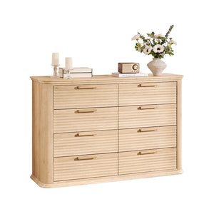 English Elm Fluted Wave Panel 7 Drawer Mdf Dresser Modern Bedroom Storage with Tv Stand Top Oak T5326P425100