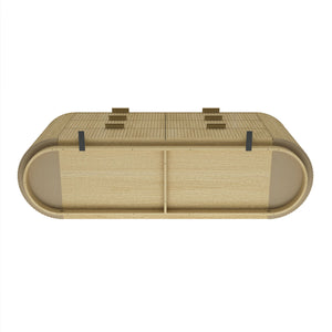 English Elm Olivia 71" Dresser in Natural Oak with Ribbed Texture, 6 Drawers, Metal Glam Handles (Black/Gold) B365S00064