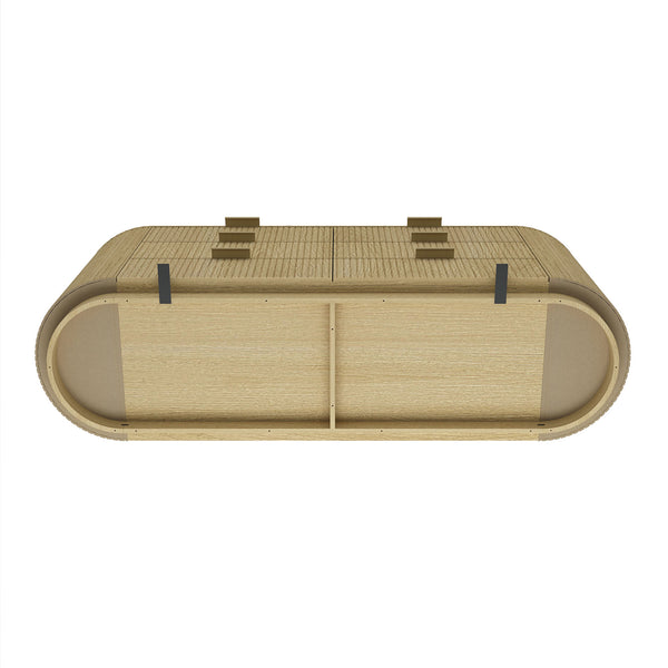 English Elm Olivia 71" Dresser in Natural Oak with Ribbed Texture, 6 Drawers, Metal Glam Handles (Black/Gold) B365S00064