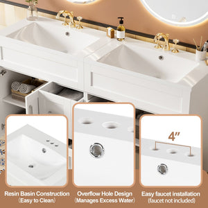 English Elm [video] 60 Inch Dual Sink Bathroom Vanity with Soft Close Doors and Mdf Cabinet N729P000017K