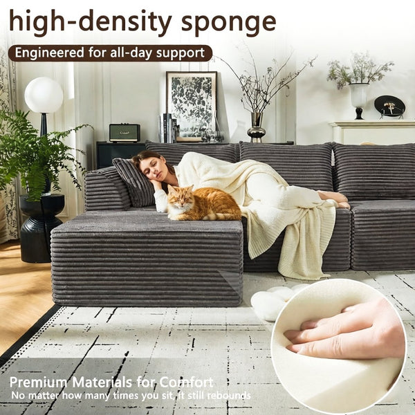 English Elm Modular U-shaped Sectional with Memory Foam Chenille Deep Seat Cloud Lounge Sofa Grey W5638S00002