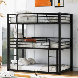 English Elm Metal Triple Bunk Bed Steel Frame Twin Three Tier Guardrails for Shared Rooms Black GX000230AAB