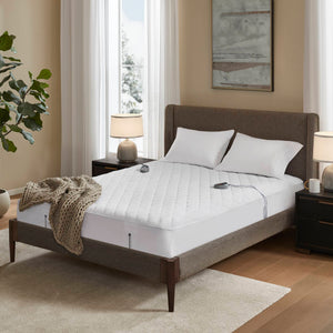 JLA Home Beautyrest - Cotton Heated Mattress Pad with Secure Comfort Tech, Fits 21" Deep, 20 Heat Levels, Machine Washable, 10hr Auto Shutoff, Hypoallergenic Comfort 84 L x 72 W x 0.8H BR55-0902