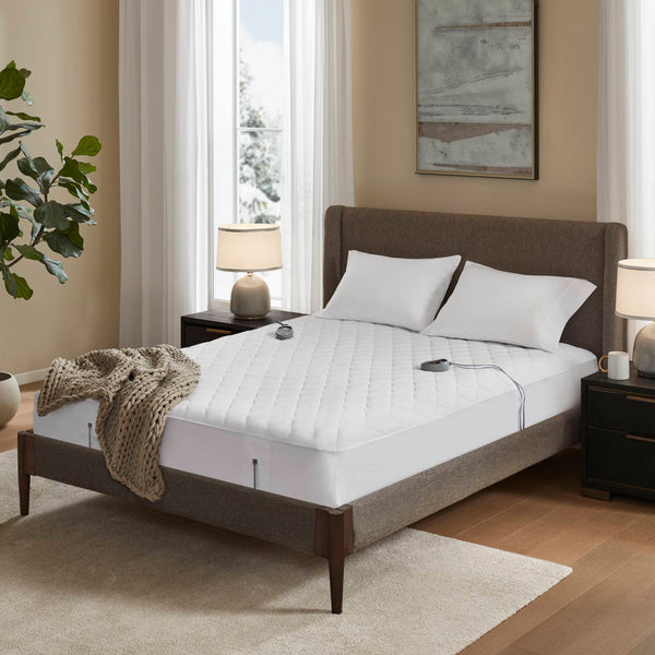 JLA Home Beautyrest - Cotton Heated Mattress Pad with Secure Comfort Tech, Fits 21" Deep, 20 Heat Levels, Machine Washable, 10hr Auto Shutoff, Hypoallergenic Comfort 84 L x 72 W x 0.8H BR55-0902