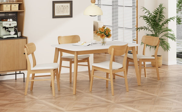 English Elm [video] 5 Piece Mid-century Rubberwood Dining Set with Cushioned Chairs for Modern Homes Light Beige,White+Oak N759S005002K