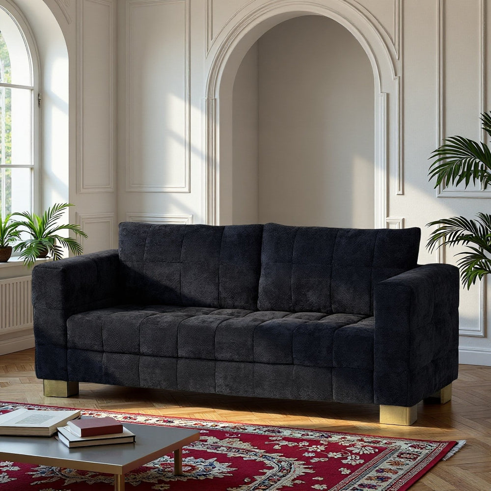 English Elm FX-P54-BK Plush Chenille Sofa with Metallic Legs, Subtle Glamour, Durable Velvet Feel for Living Room Black W576S00169