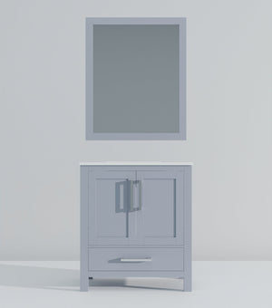 English Elm Dark Grey 30 in Bath Vanity with White Quartz Top, Soft-Close Drawers, Mirror Included, Durable Finish B2731S00674