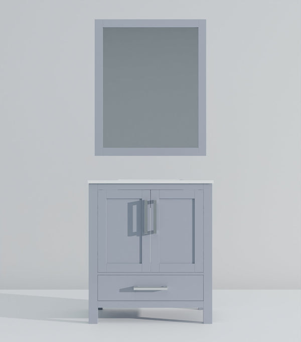 English Elm Dark Grey 30 in Bath Vanity with White Quartz Top, Soft-Close Drawers, Mirror Included, Durable Finish B2731S00674