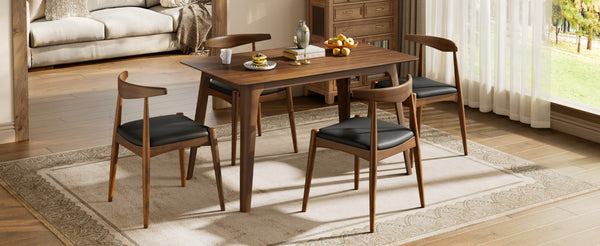 English Elm [video] 5-piece Mid-century Dining Set Rubberwood Frame Faux Leather Ergonomic Chairs Walnut+Black N759S006011B