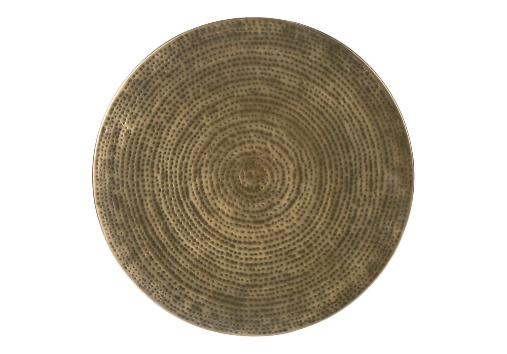 English Elm Accent Table - Hand-Crafted Gold Metal Drum Design, Modern Style For Living Room & Bedroom Décor B2710P219455