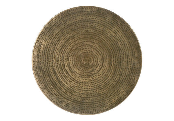 English Elm Accent Table - Hand-Crafted Gold Metal Drum Design, Modern Style For Living Room & Bedroom Décor B2710P219455