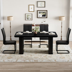 English Elm Table And Chair Set - Modern Black Wood Dining Table With 4 Ergonomic Pu Chairs & Stylish Legs W1151S04304-GIGA