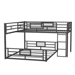 English Elm L-shaped Steel Twin Over Full Bunk Bed Corner Frame with Guardrails for Kids N750P196510B