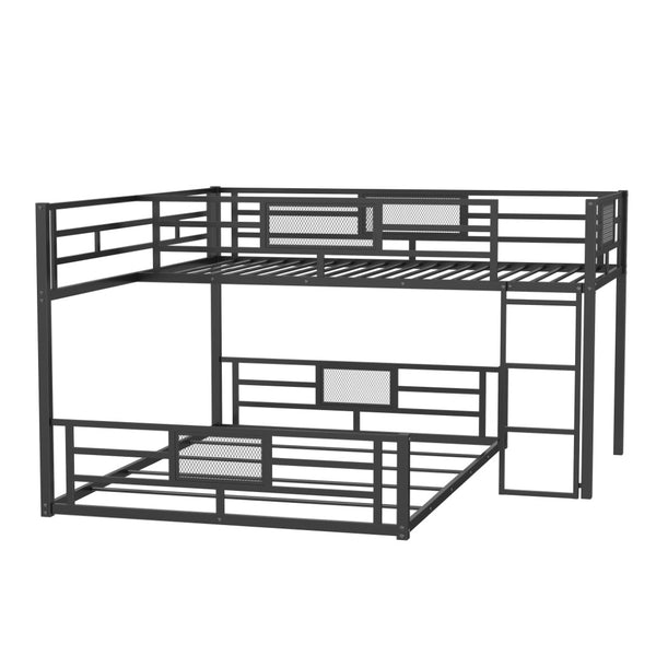 English Elm L-shaped Steel Twin Over Full Bunk Bed Corner Frame with Guardrails for Kids N750P196510B