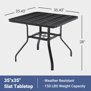 English Elm Patio Square Steel Dining Table Slatted Top Umbrella Ready Seats Four Outdoor T3623P434177