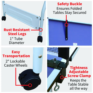 English Elm 9ft Regulation Foldable Ping Pong Table Steel Frame with Net Paddles and Balls Included W1408P164346