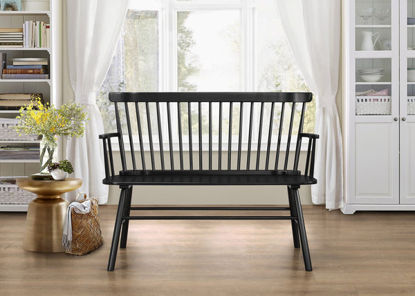 English Elm 1pc Vintage Farmhouse Spindle Back Bench 48" Rustic Wooden Entryway Seat for Cozy Homes and Halls Black 52 L x 23 W x 15 H B011P284204