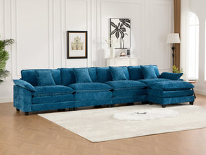 English Elm Wider Armrest 3-Seat Sectional Couch In Blue, Breathable Chenille, Modular Comfort For Any Space W1143S00044-GIGA