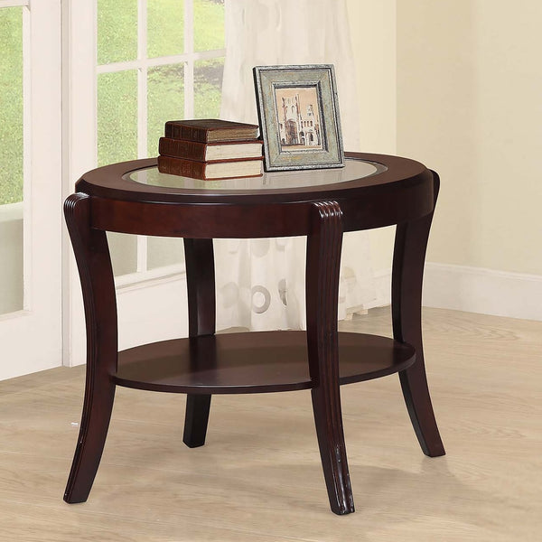 English Elm Espresso Transitional Dark Cherry End Table with 5mm Tempered Glass Top and Open Shelf Storage, 29x31x24" B011P395597