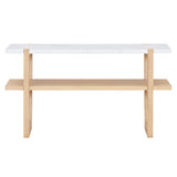 English Elm Trexm Retro Elegant Console Table With Marble-Effect Top and Versatile Storage Solutions For Entryway and Living Room (Natural)