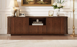 English Elm 70-inch Media Console with Sliding Groove Doors Solid Pine Legs and Cable Management N710P427899P