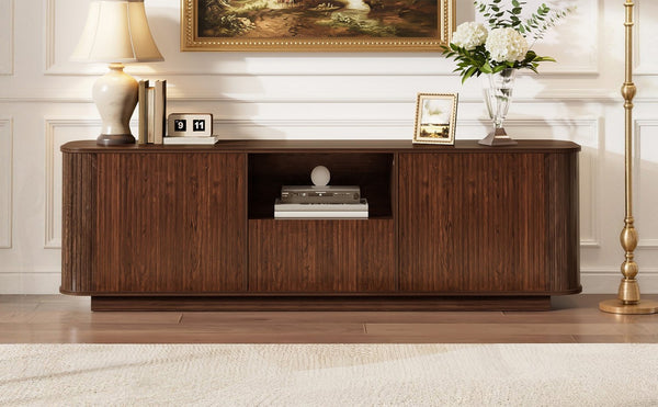 English Elm 70-inch Media Console with Sliding Groove Doors Solid Pine Legs and Cable Management N710P427899P