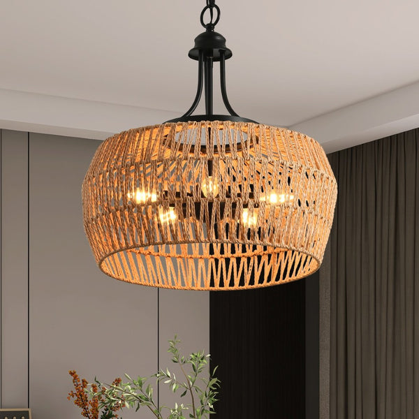 English Elm 19" Hemp Rope Pendant Hand Woven Bohemian Ceiling Fixture for Kitchen or Dining W2312P477345