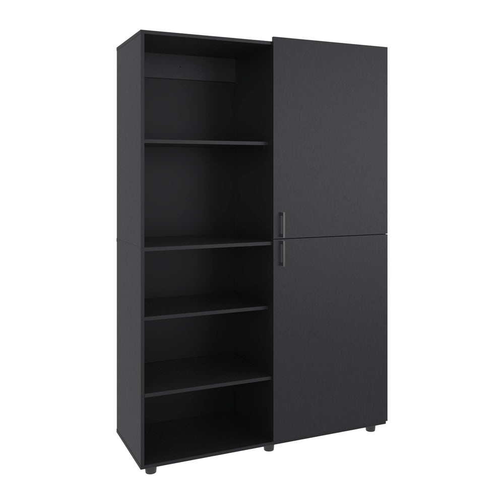 English Elm Wardrobe Spacious 72.4" H Two-Door Engineered Wood Closet with Five Shelves, Six Legs, Modern Appeal Black 40.94 L x 29.13 W x 5.51 H B097S00222