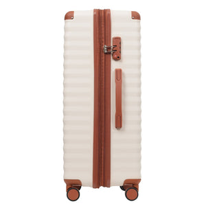 English Elm Luggage 5 Piece Abs Hardshell Travel Set with Usb Port Spinner Wheels and Tsa Lock Brown+White N732P265290K
