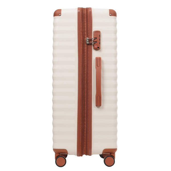 English Elm Luggage 5 Piece Abs Hardshell Travel Set with Usb Port Spinner Wheels and Tsa Lock Brown+White N732P265290K