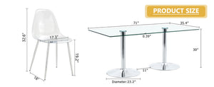 English Elm Table and Chair Set Tempered Glass Top with Six Transparent Seats for Modern Dining W1151S04556