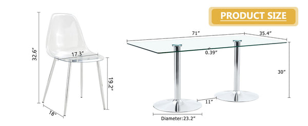 English Elm Table and Chair Set Tempered Glass Top with Six Transparent Seats for Modern Dining W1151S04556