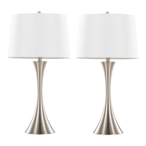 English Elm Lenuxe 29" Modern Metal Table Lamp Set Of 2 In Brushed Nickel With White Linen Shade For Home Decor B202P224103